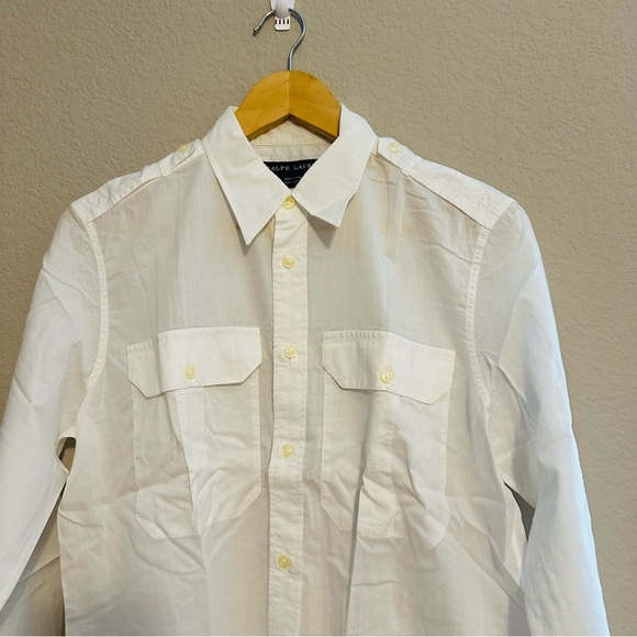 Vintage 90s Ralph Lauren Men’s White Cotton Dress Shirt - Size Medium - Picture 4 of 10